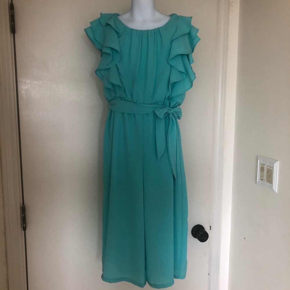 My Michelle Girls Ruffled Teal Jumpsuit